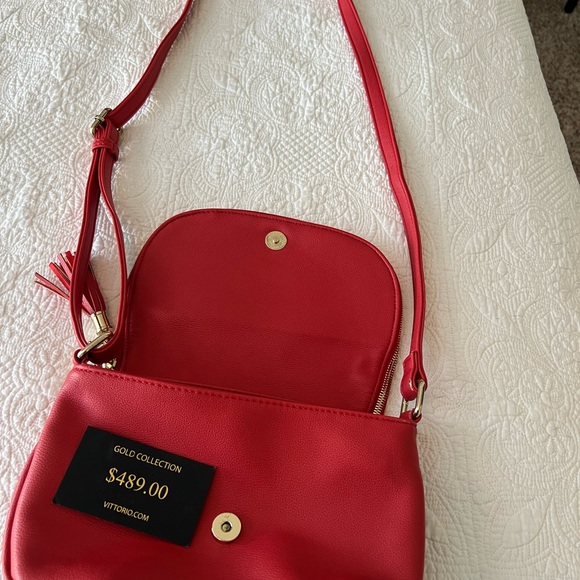 Victoria Gold Collection Small Red Pebbled Satchel (Used) - Picture 7 of 10